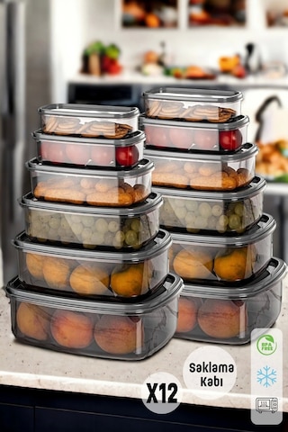 12'li Çok Amaçlı Saklama Kabı Seti Mutfak Piknik Erzak Kabı Dikdörtgen Kapaklı Gıda Organizer Box