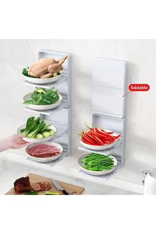 Pazly Bej Mutfak Geri Çekilebilir Sebze Rafı, Plastik Katlanabilir Bulaşık Tepsisi, Duvara Monte Depolama Rafı Bej