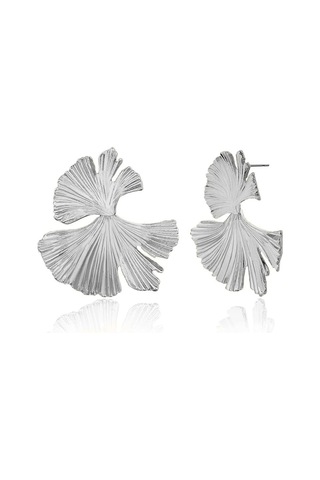 Ginkgo Yaprağı Çiçek Küpeleri, Altın Geometrik Gösterişli Küpe Silver