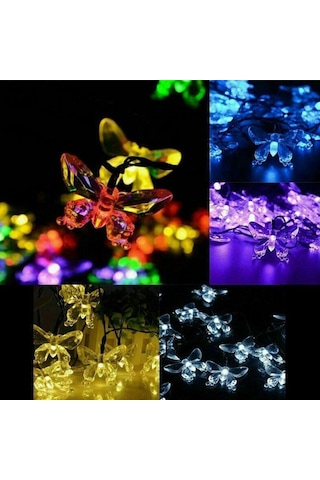 30 Led 4 Metre Güneş Enerjili Kelebek Renkli 8 Mod Led Bahçe Tera