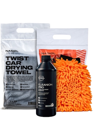 Nasiol-SET 15-Araç Yıkama 3'lü Seti-Araç Yıkama Şampuanı,Araç Kurulama Havlus,Araç Yıkama Eldiveni-25 Yıkama