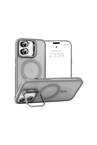 Apple Uyumlu iPhone 11 Kılıf Armor Seri Magsafe Stand Özellikli Kamera Lensli Kapak Gri