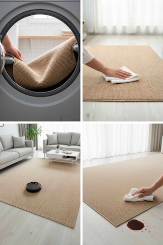 Sisal Jüt Hasır Model Dokuma Halı Toz Vermez, Kahve Kahve