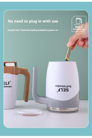 Soulader Otomatik Karıştırmalı Paslanmaz Çelik Seyahat Kahve Kupası, Elektrikli Çırpıcılı Bardak, Şarj Edilebilir Taşınabilir French Press Alternatifi Kahverengi