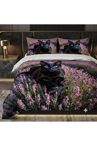 Özel Tasarım Marka Çift Kişilik Nevresim Takımı Organik Saten & Pamuk Luxury Premium Kumaş 240 260 Cm Ranforce Kedi Tekir Siyam İran Siyah Beyaz Van Ab Siyah Kedi