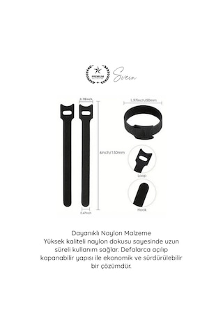 Düzenleyici Organizer Naylon Siyah Çok Amaçlı Kablo Düzenleyici Cırt Cırtlı Kelepçe Seti 10 Adet 15 Diğer