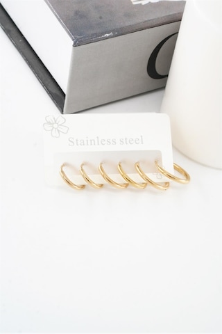 Kadın Kararmaz 316 L Çelik 6'lı Halka Set Küpe - Altın