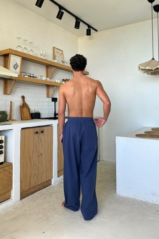 Flaw Bel Lastikli Rahat Kesim Keten Pantolon Lacivert Lacivert