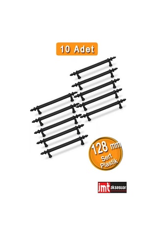 Sert Plastik 128 Mm Siyak Mobilya Mutfak Dolabı Komidin Tv Ünütesi Dolap Kulpları 10 Ad Siyah