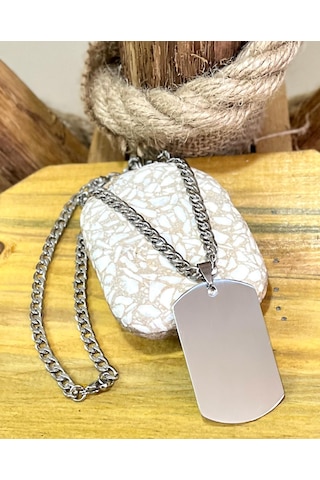 1. Sınıf Çelik Gümüş Renk Büyük Dogtag Asker Künyesi Kolye