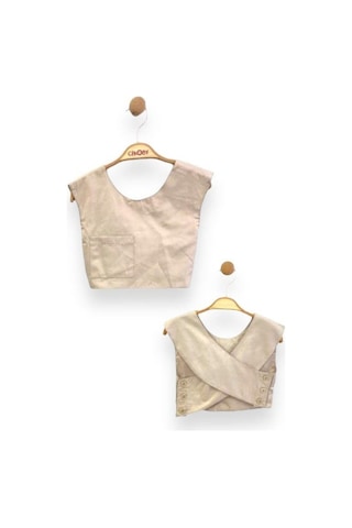 Çikoby Kız Çocuk Dokuma Üstü Crop Bol Paça Yırtmaçlı Pantolon Takım-13775 Taş