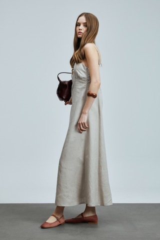 Lufian Selene Kadın Askılı Keten Elbise Bej Bej 121290015100550 Bej