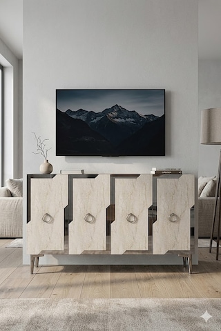 Ka1233bts Seza Konsol Ve Tv Sehpası Beyaz-traverten-silver 120cm