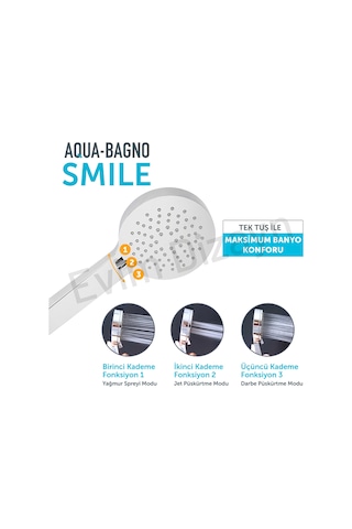 Aqua Bagno Smıle El Duşu Seti -3 Parça -150 Cm Spiral Hortum Krom