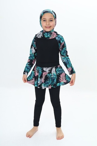 My Kids Wear Üç Parça Kız Çocuk Haşema, Tesettür, Etekli, Kapalı Mayo Mor - Lacivert