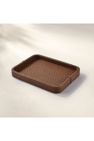 Cleo Krokodil Dekoratif Deri Tepsi Kahverengi 30x23x3 Cm