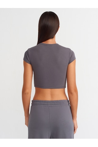 Dilvin Vücuda Oturan Crop Top Füme