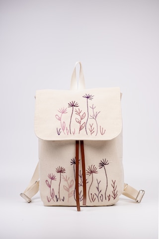 Fabric Craft Bag Sırt Çantası Kanvas El Nakışlı Astarlı Büzgülü 38x40 Krem