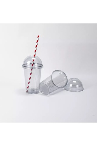 Softhomeplast Tek Kullanımlık 400ml Pet Bardak 8'li Paket, Delikli Kubbeli Kapaklı. 223932591 Beyaz