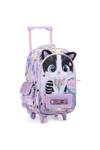 Chimola Dreamy Life Kedi Desenli 16 İnç Çekçekli Anaokulu Sırt Çantası Peluş Kulaklı Lila Bt285 Çok Renkli