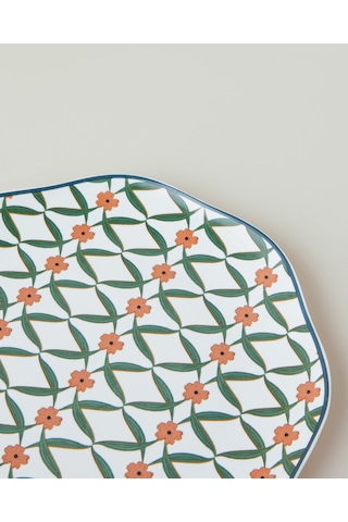 English Home Nostalgic Petals New Bone Pasta Tabağı 20 Cm Yeşil-sarı