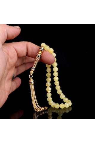 Altın Kaplama Gümüş Set Püsküllü Damla Kehribar Tesbih