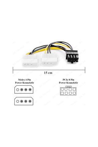 8 Pin Pcıe To 2X4 Pin Molex Ekran Kartı Power Kablosu