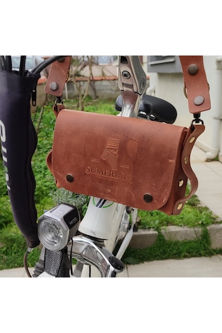 Sumerian Leather Craft Deri Bisiklet Çantası Tarçın