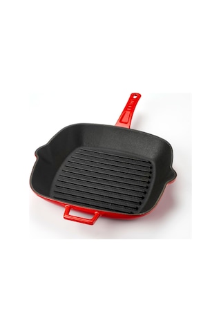Lava Metal Döküm Izgara Tava, Metal Saplı, 26x26 Cm, Kırmızı Genel