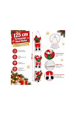 Yılbaşı Tırmanan Noel Baba 125 Cm 3lü
