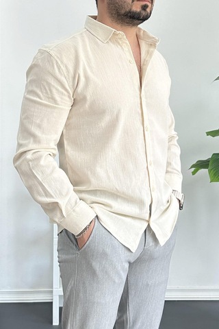 Erkek Krinkıl Kumaş Gömlek Krem Edw362 Krem