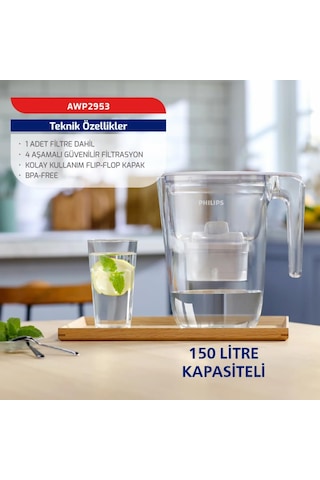Philips Su Arıtma Filtreli Sürahi 3,4 L Awp2953wht Diğer