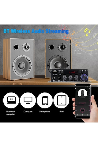 Jeemson Ak-390 Mini Bluetooth Güçlendirici Ev/araç İçin 40wx2, Usb/fm Radyo, Çift Mikrofon Girişi, Işıklı Dijital Ekran