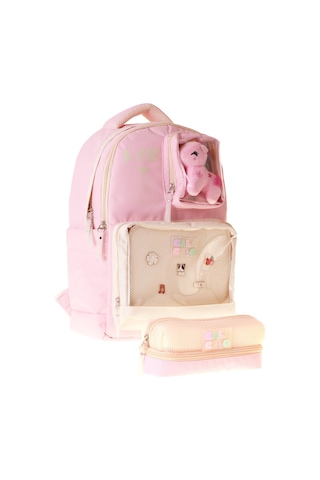 Calacilo K Pop Pink Kız Çocuk K-pop Pink Pembe Peluş Aksesuarlı Okul Sırt Çantası Ve Kalemlik Seti - Setcc-c4107c