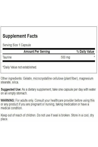 Swanson Taurine 500 Mg 100 Kapsül Usa Menşeii Dmmedicineden Orijinal Aromasız