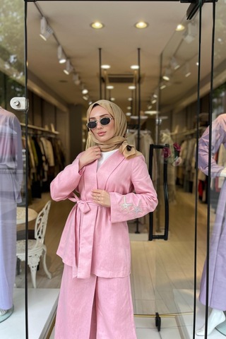 Oe25y939654 Omelya Keten Ceket Pembe