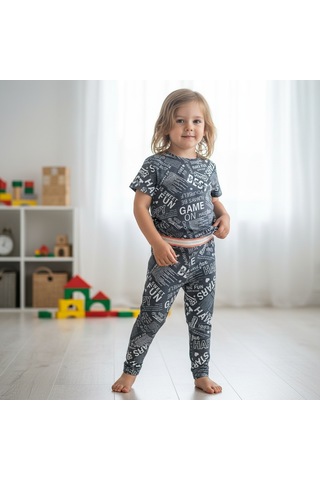 Bonbon Çocuk Beyaz Siyah Baskılı 2'li Takım Cb1018
