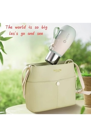 Trendooze Sunshine022 Bej Mor 320ml Paslanmaz Çelik Vakum Termos, Mini Seyahat Bardağı Bej - Mor