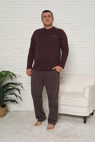 Pijamoni Erkek Battal Düğme Yaka Penye Uzun Kol Pijama Takımı 6720/18 - 1 Adet Vişne Çürüğü