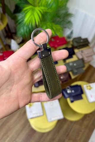 Eskitme Yeşil Hakiki Deri Premium Anahtarlık Kişiye Özel İsim Baskılı