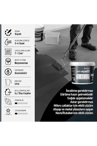 Alkoru 5 Kg Bitüm 1k Likit Membran Kauçuk Ve Elyaf Katkılı