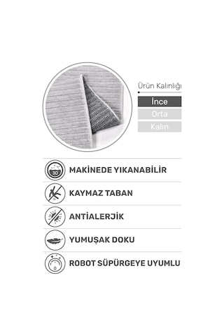 Lidya Gri Pamuk Dokuma Yumuşak Halı Kaymaz Tabanlı, Kolay Temizlenen Ve Modern Tasarımlı Kilim Gri