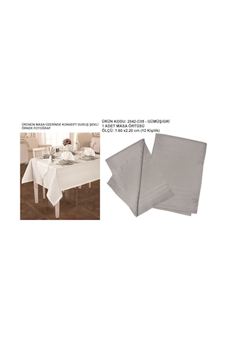 Dantelux Colber Lux Masa Örtüsü (160 X 220) 2542-C05 Gümüş - Gri