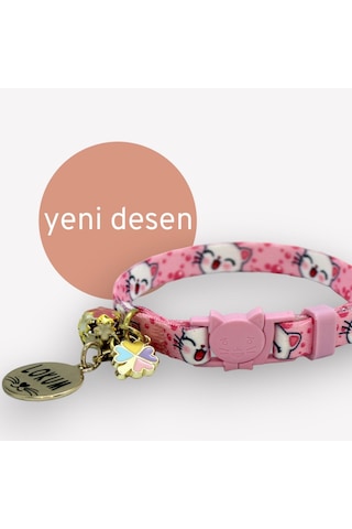 Caramelos İsimli Güvenlik Kilitli Kedi Tasması Pembe