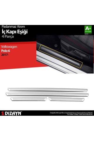 S-Dizayn Volkswagen Polo 6 Hb Krom İç Kapı Eşiği 4 Prç. 2017 Üzeri