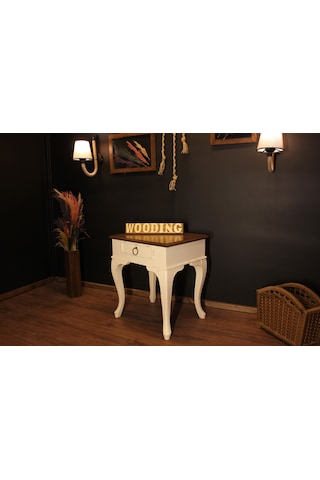 Wooding Masif Ceviz Krem Komodin - Yan Sehpa