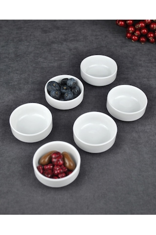 6'lı Porselen Mini Kase Bal Sosluk Kahve Yanı Lokumluk 6x6x2 Cm - Nergiss Beyaz