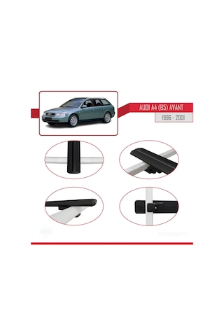 Audi A4 B5 Avant 1996-2001 Arası İle Uyumlu Basic Model Ara Atkı Tavan Barı Siyah 3 Adet