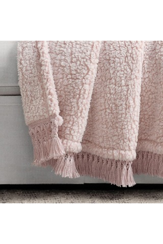 Lexroo Sherpa Püsküllü Saçaklı Battaniye, 152,4 Cm X 127 Cm, Kırmızı