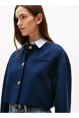 Tommy Hilfiger Kadın Punto Kumaş Kısa Mavi Blazer Ceket Ww0ww46519c1g Mavi